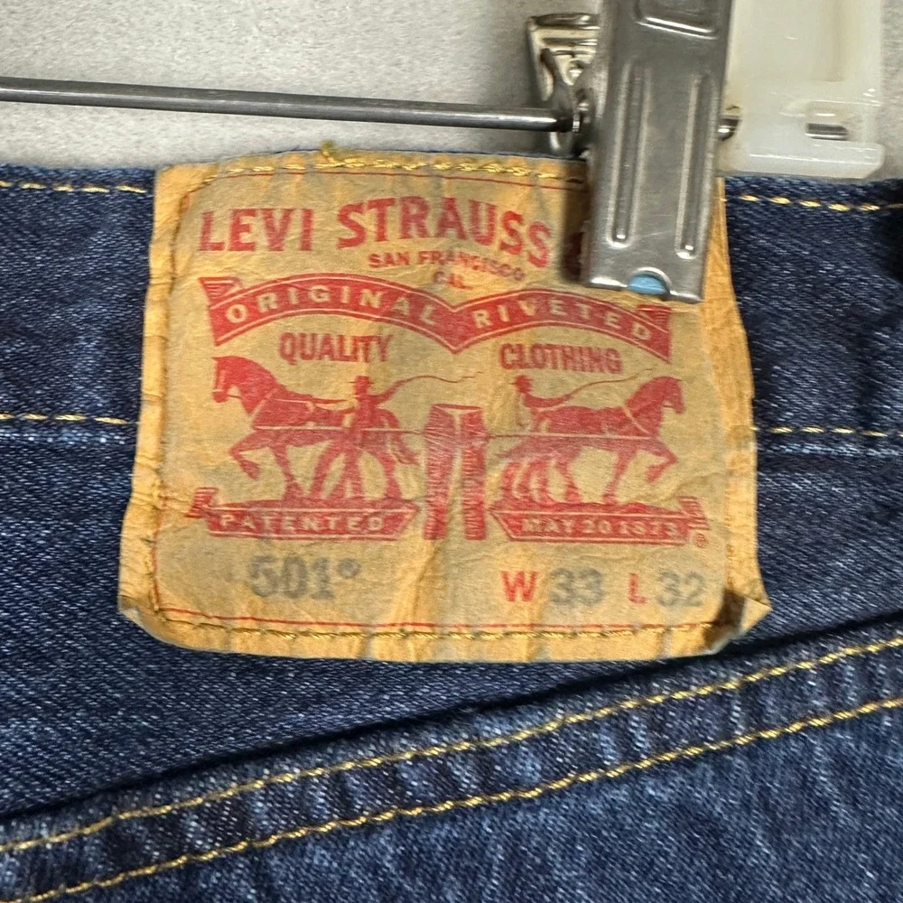 Levis 501 Jeans Men 33X32 Original Fit Blue Dark Wash Straight Leg Red Tab Denim
